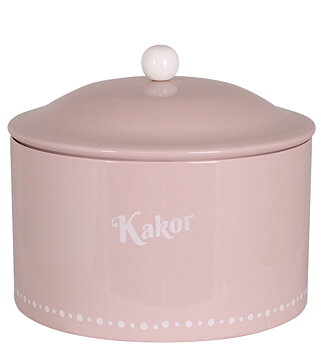 Gammaldags plåtburk Kakor rosa emalj vit knopp retro lantlig stil shabby chic lantstil Gårdsromantik