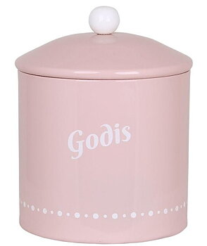 Gammaldags plåtburk Godis rosa emalj vit knopp retro lantlig stil shabby chic lantstil