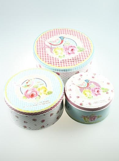 Plåtburk 3 storlekar rund rosa blå turkos röd rosor prickig shabby chic lantlig stil - 2
