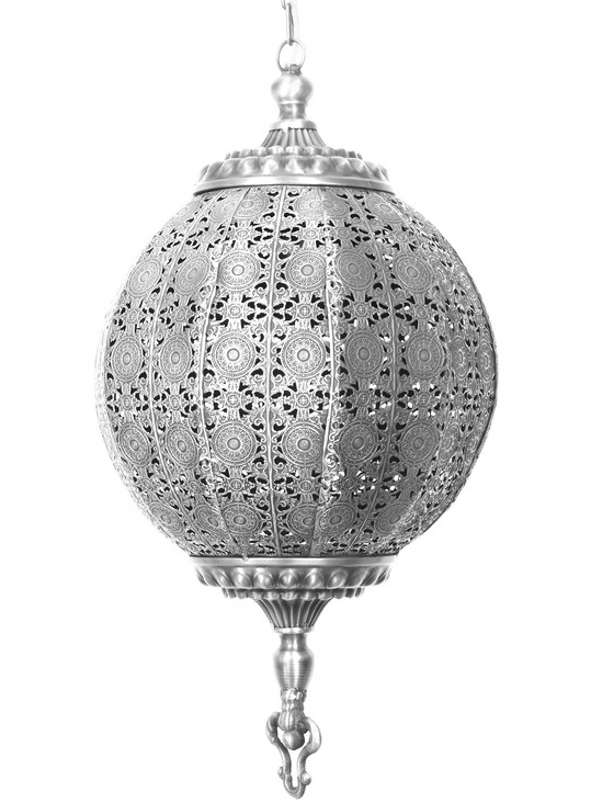 Rund stor silverfärgad taklampa bollampa orient genombrutet spetsmönster - 2