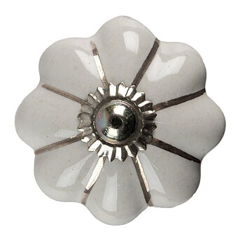 Vit porslinsknopp med silverränder shabby chic lantlig stil Gårdsromantik