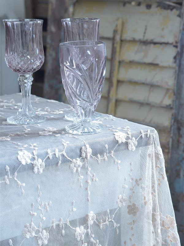 Skir vit tyll 4 meter broderade blommor Jeanne d'Arc Living Shabby chic lantlig stil - 2