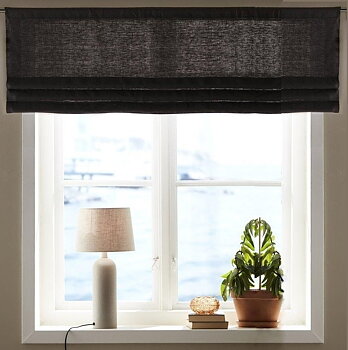 Fuskhissgardin veckad kappa i linne gardinkappa ljusgrå veck metervara shabby chic lantlig stil Gårdsromantik