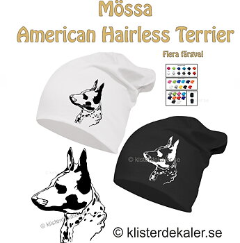 Mössa, American Hairless Terrier med tillval: egen text, reflex