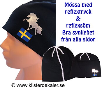 Mössa med reflexsöm och reflextryck Islandshäst.