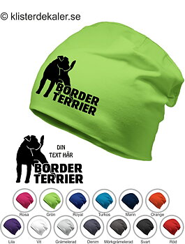 Mössa, reflextryck. Border Terrier med egen text som tillval.