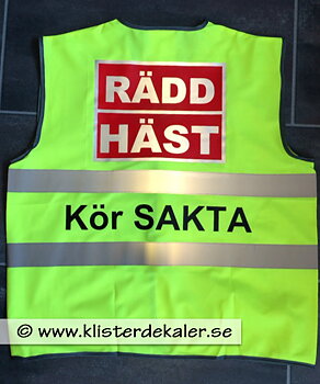 Reflexväst RÄDD HÄST med röd bakgrund