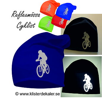 Mössa, reflextryck. Cyklist .14 olika färger.