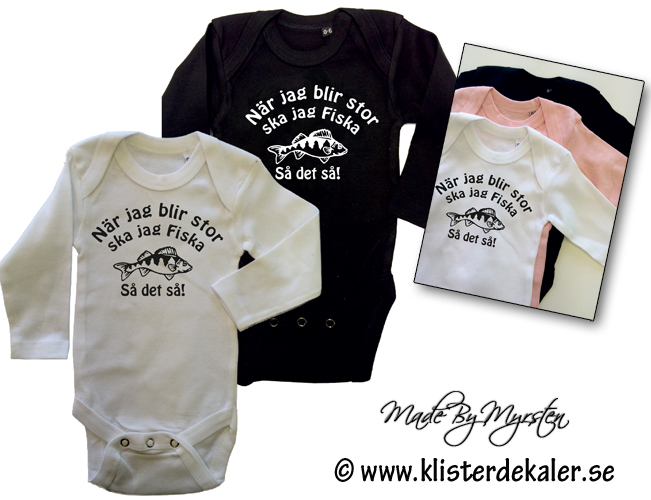 Baby body lång eller kortärmad. När jag blir stor ska jag fiska, så det så!