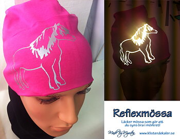 Mössa med reflex häst, stort tryck!