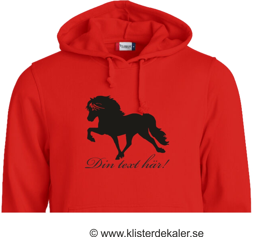 ERBJUDANDE Hoody Röd. Islandshäst med egen text, fåtal