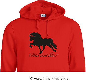 ERBJUDANDE Hoody Röd. Islandshäst med egen text, fåtal