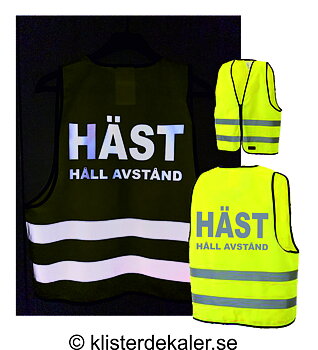 Reflexväst med STORT reflextryck HÄST Håll avstånd.