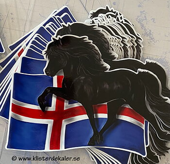 Islandshäst med Islands flagga. Bil & Transportdekor