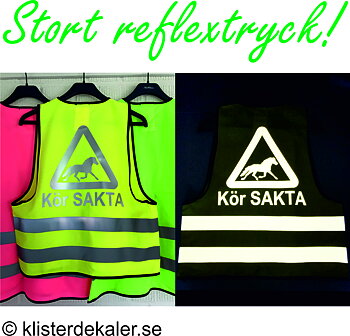 Reflexväst med stort reflextryck, varningstriangel kör sakta!