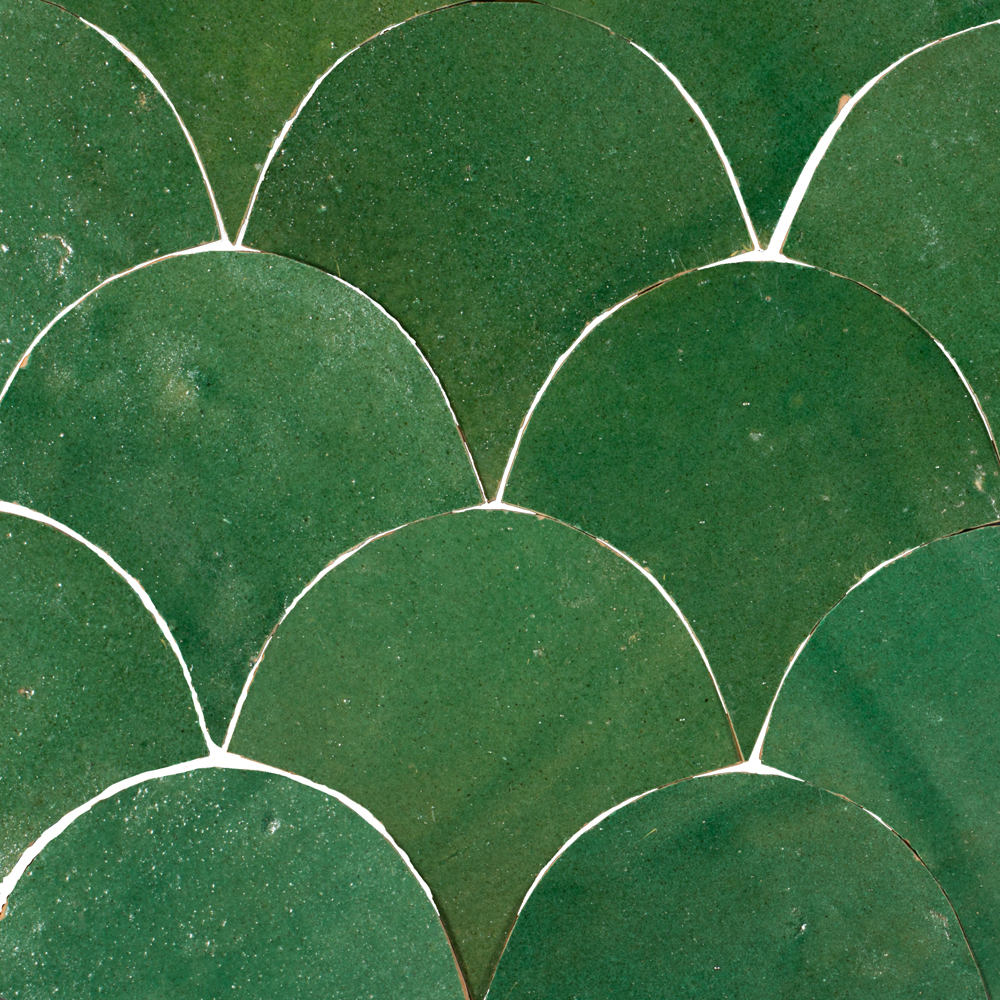 Zellige Vert Foncee Poisson Échelles 10x10cm