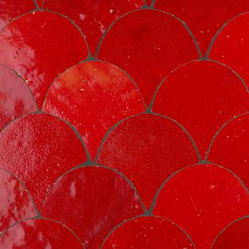Zellige Rouge Sang Poisson Échelles 10x10cm