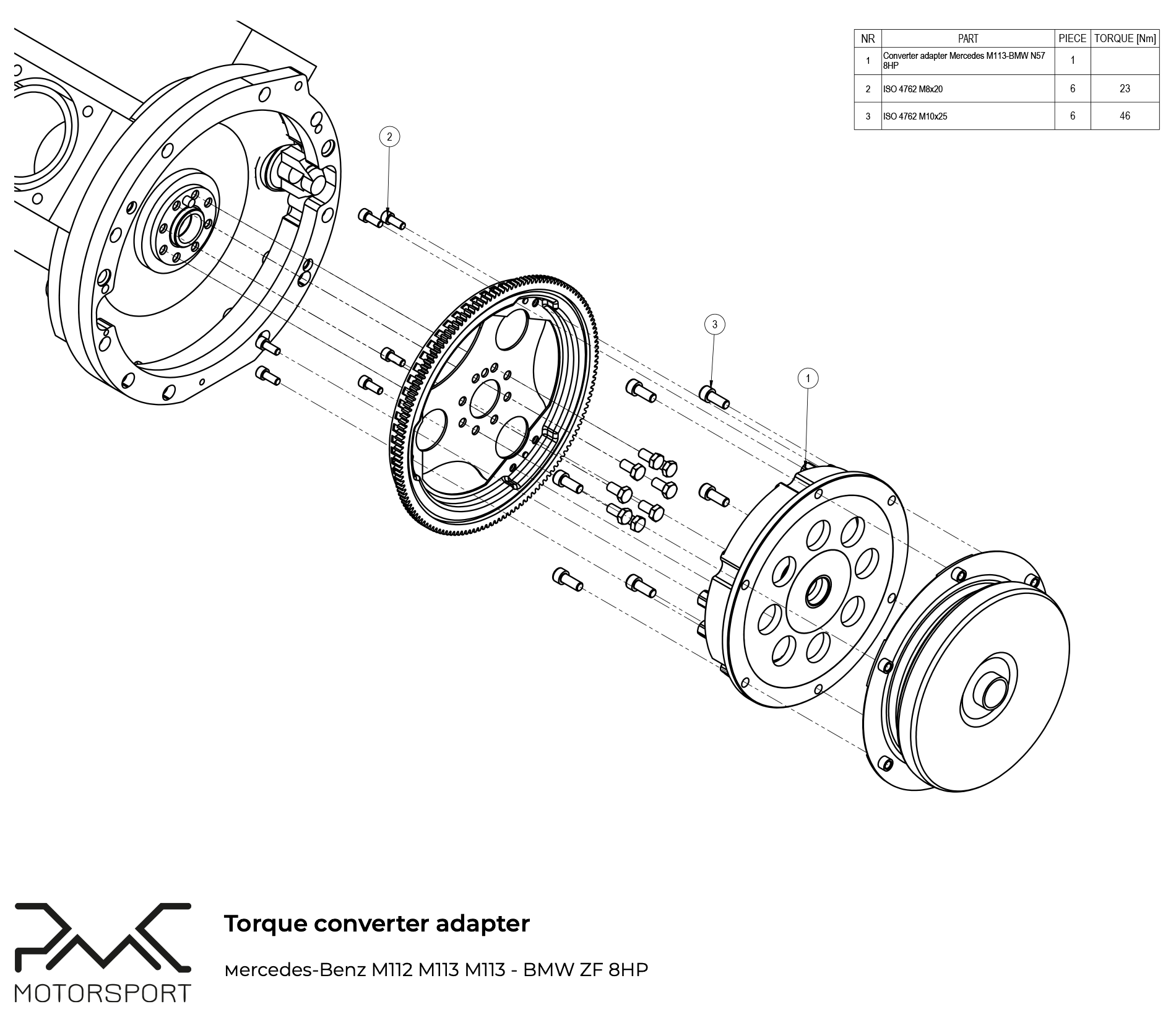 PMC Adapter Kit Mercedes-Benz M113 - BMW ZF 8HP 8HP75 8HP70 - 2