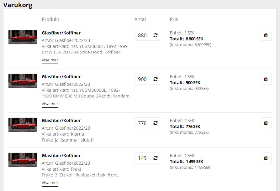 Glasfiber/Kolfiber import -27 - 27