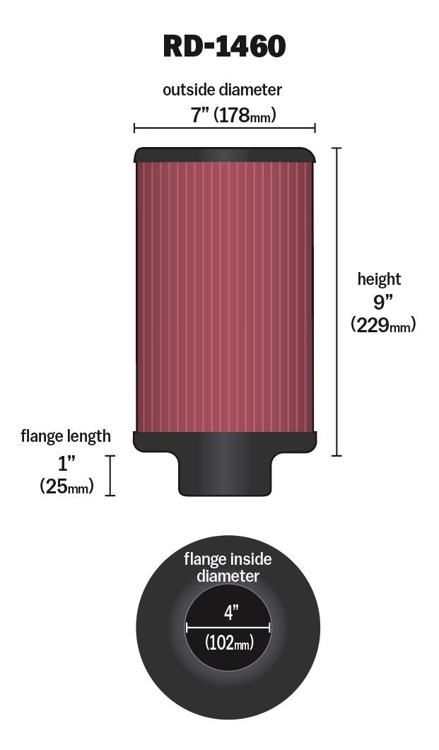 K&N Stort Luftfilter 4" Rakt  - 2
