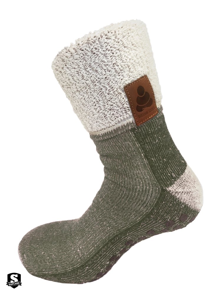 Nonsens support Antibiotika Buddha Socks - Skridsikre med varm uld, grøn | MedicOnline.dk