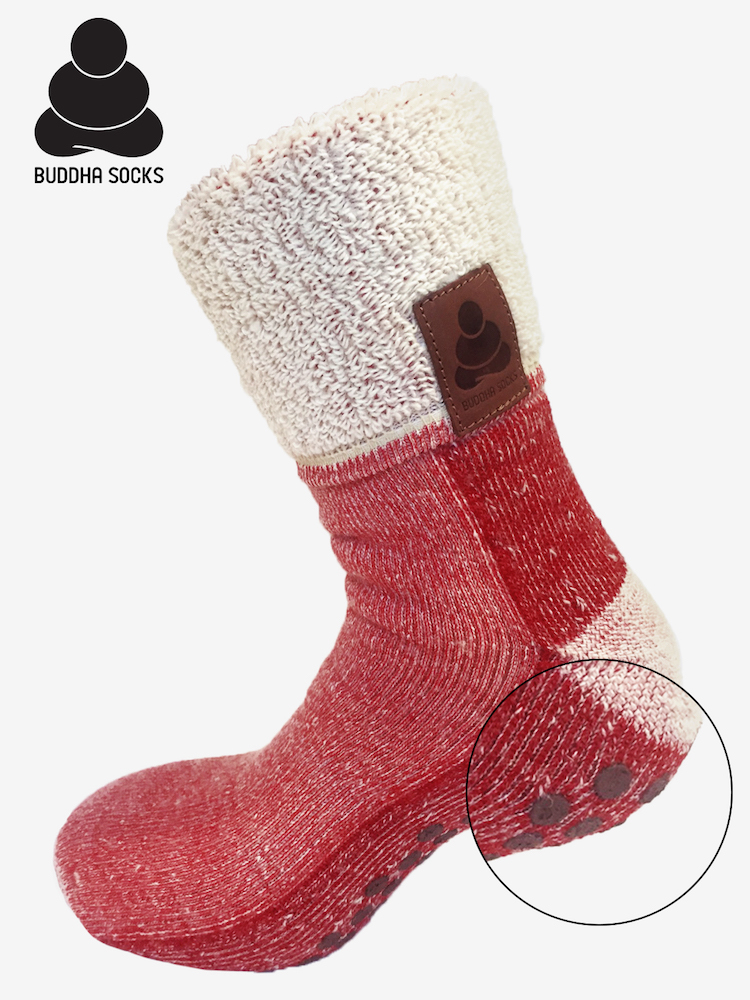 Buddha Socks, antiskli ullsokker, rød - 4