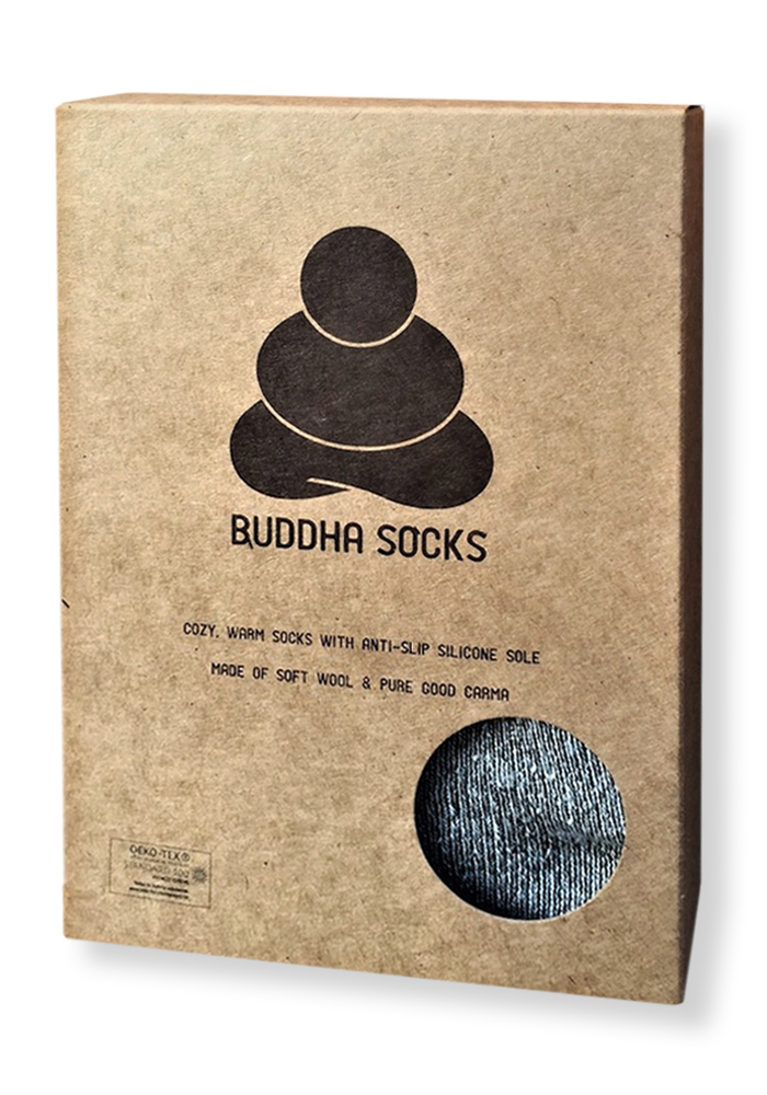 Buddha Socks, antiskli ullsokker, blå - 3