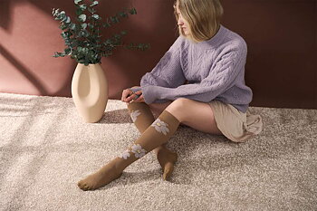 Supcare Støttestrømper i bomuld med blomster Klass 1 beige