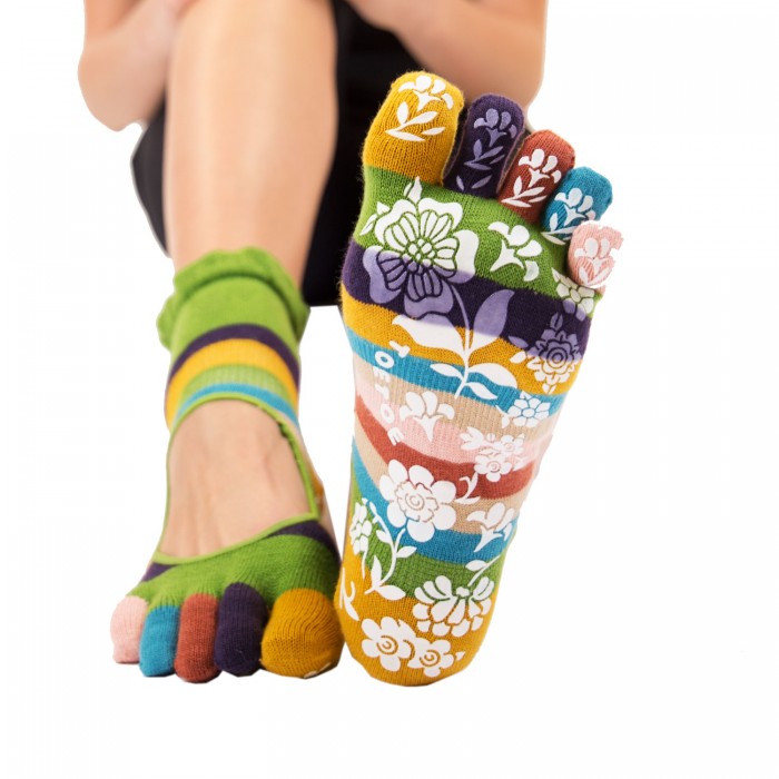 TOETOE Yoga&Pilates - ankelhøje skridsikre tåsokker, stribet grøn - 3