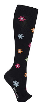 Mørke støttestrømper med blomster, åben tå