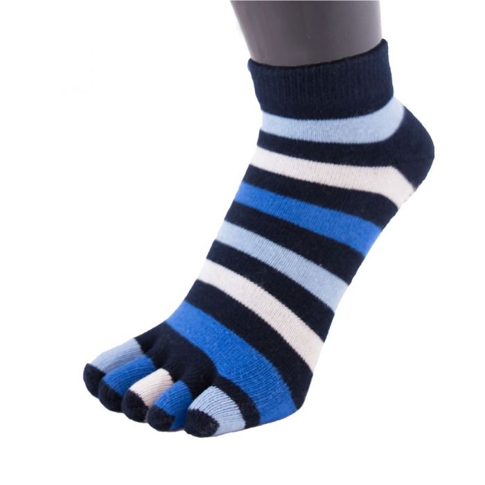 TOETOE Essential Anklet - Ankelhöga Tåstrumpor, Striped Denim - 4