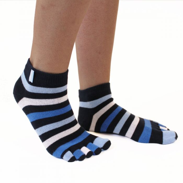TOETOE Essential Anklet - Ankelhöga Tåstrumpor, Striped Denim - 2