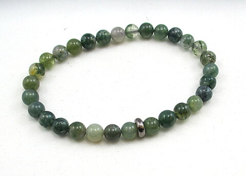Unisex armband i gröna mossagater 6 mm 