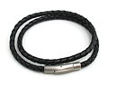 Läder armband svart tvåradigt 18 cm