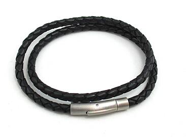 Läder armband svart tvåradigt 18 cm