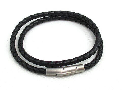 Läder armband svart tvåradigt 18 cm