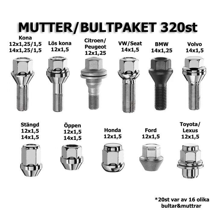 Mutter/bult&nbsp;&nbsp;paket 320st - 2