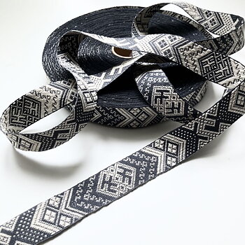Folk Art Ribbon 22 mm gray on unbleached white 1157-5