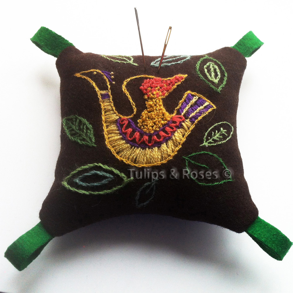 Wool Embroidery kit pincushion Bird The Fifties