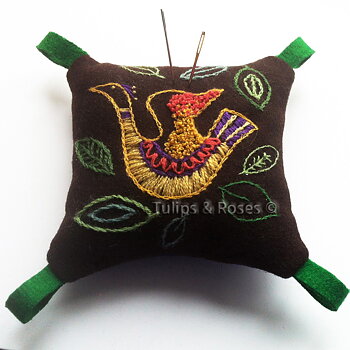 Wool Embroidery kit pincushion Bird The Fifties