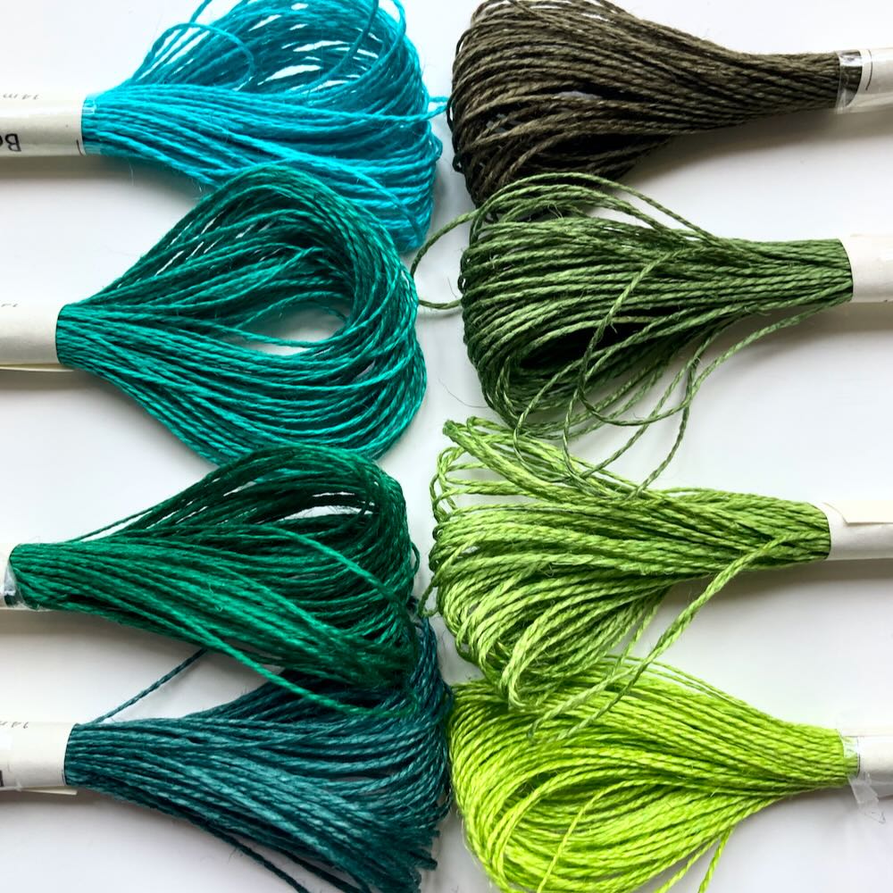 Linen hand sewing thread 16/2 Green and turquoise hues