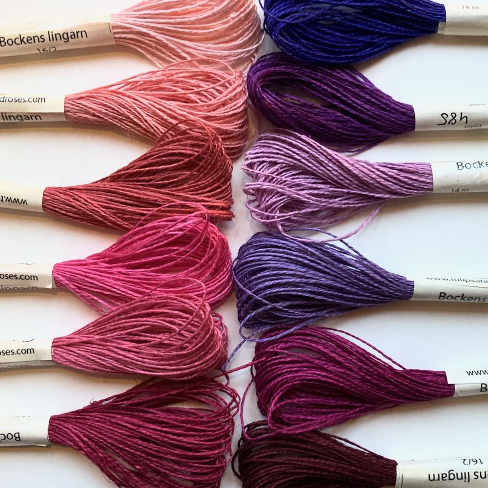 Lingarnstråd 16/2 till broderi Rosa och lila nyanser