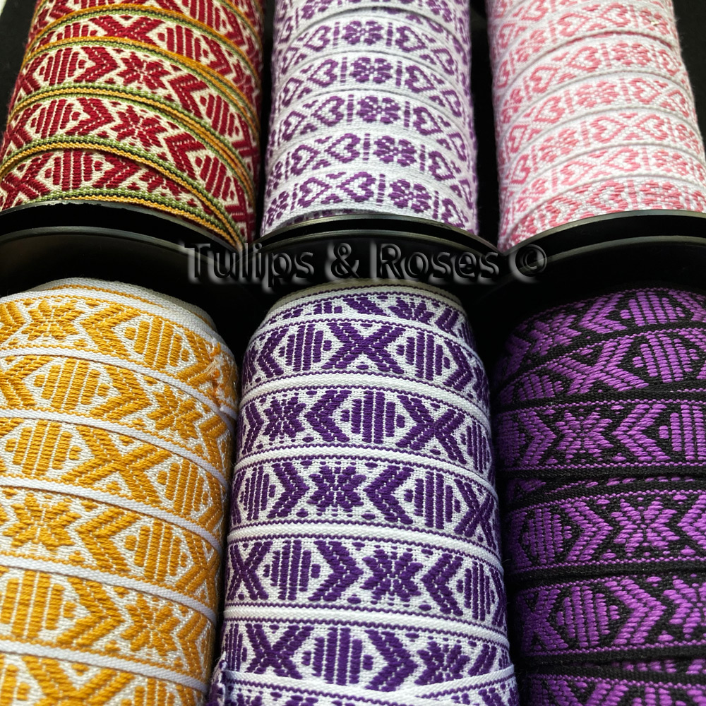 Folk art ribbon 11mm hearts pink on whitw 1241-22 - 2