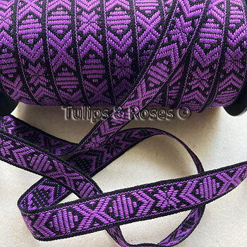 Traditional folk art ribbon 15 mm purple on black 1068-30