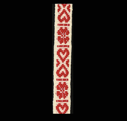 Folk art ribbon 11mm  hearts red on unbleached white 1241-1 - 2