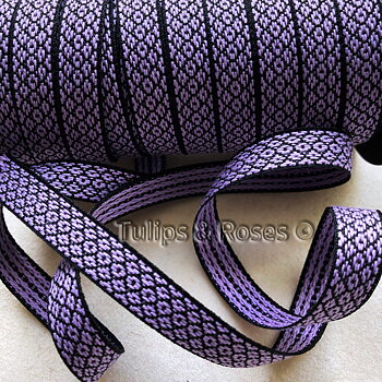 Folk art ribbon 12 mm light purple  on black 1229-5
