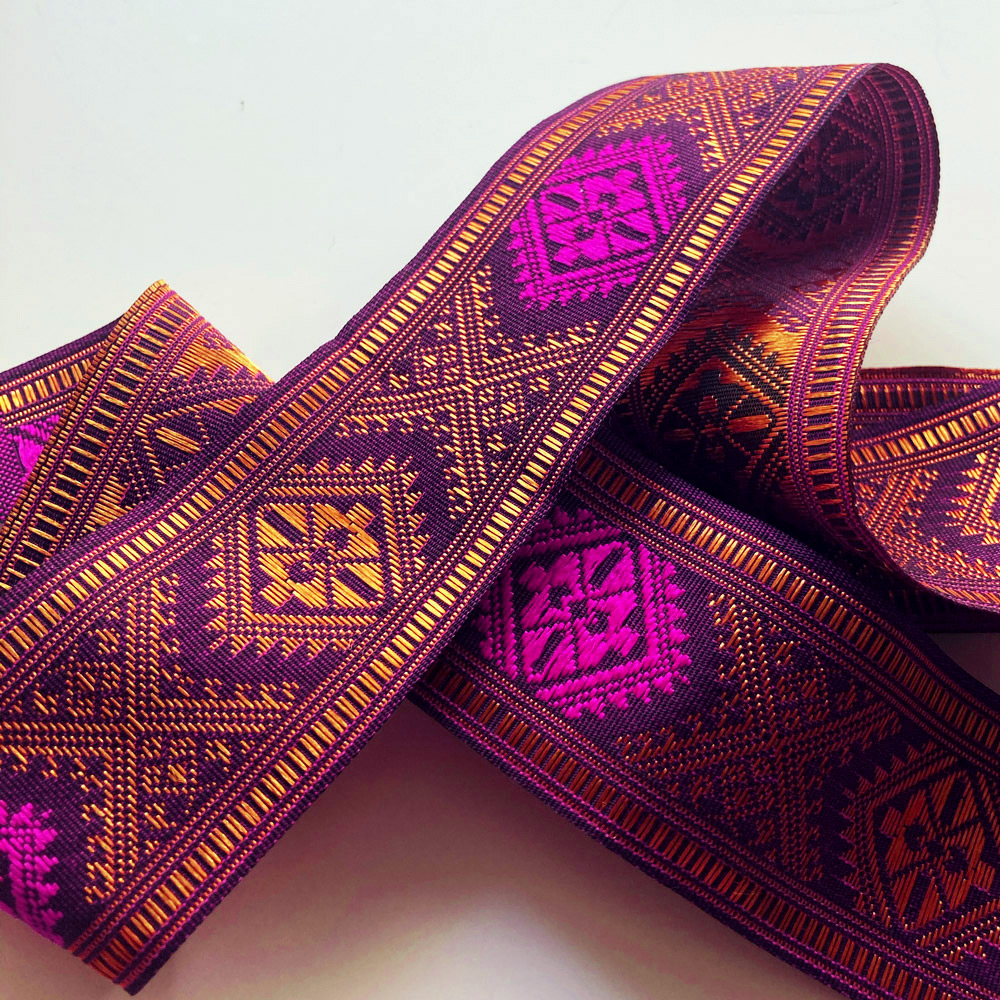 Decorative ribbon "Etnic" purple and cerise 40 mm - 2