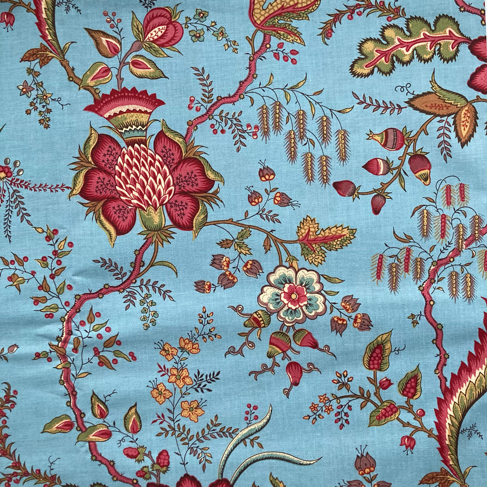 Chintz Carnations large flowers light blue 18th Century  56 x 50 cm - 2