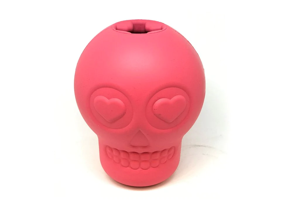 Sugar Skull Durable Rubber Chew Toy & Treat Dispenser - Large - Pink