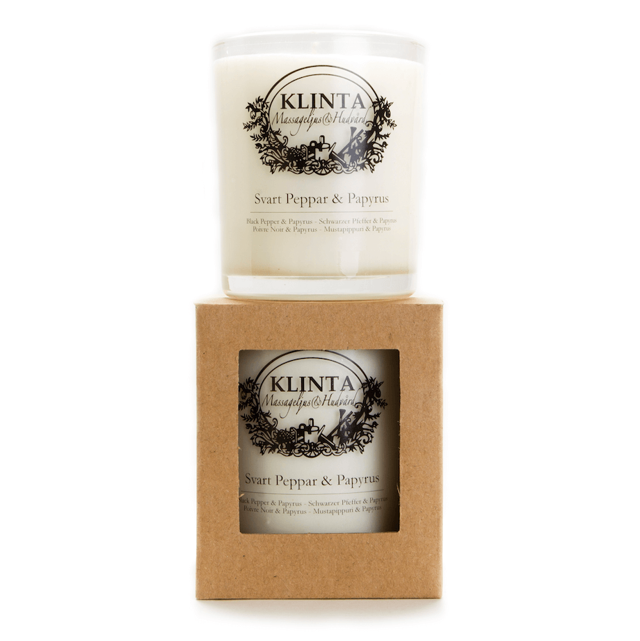 Massage & Doftljus, Svartpeppar & Papyrus L, från Klinta